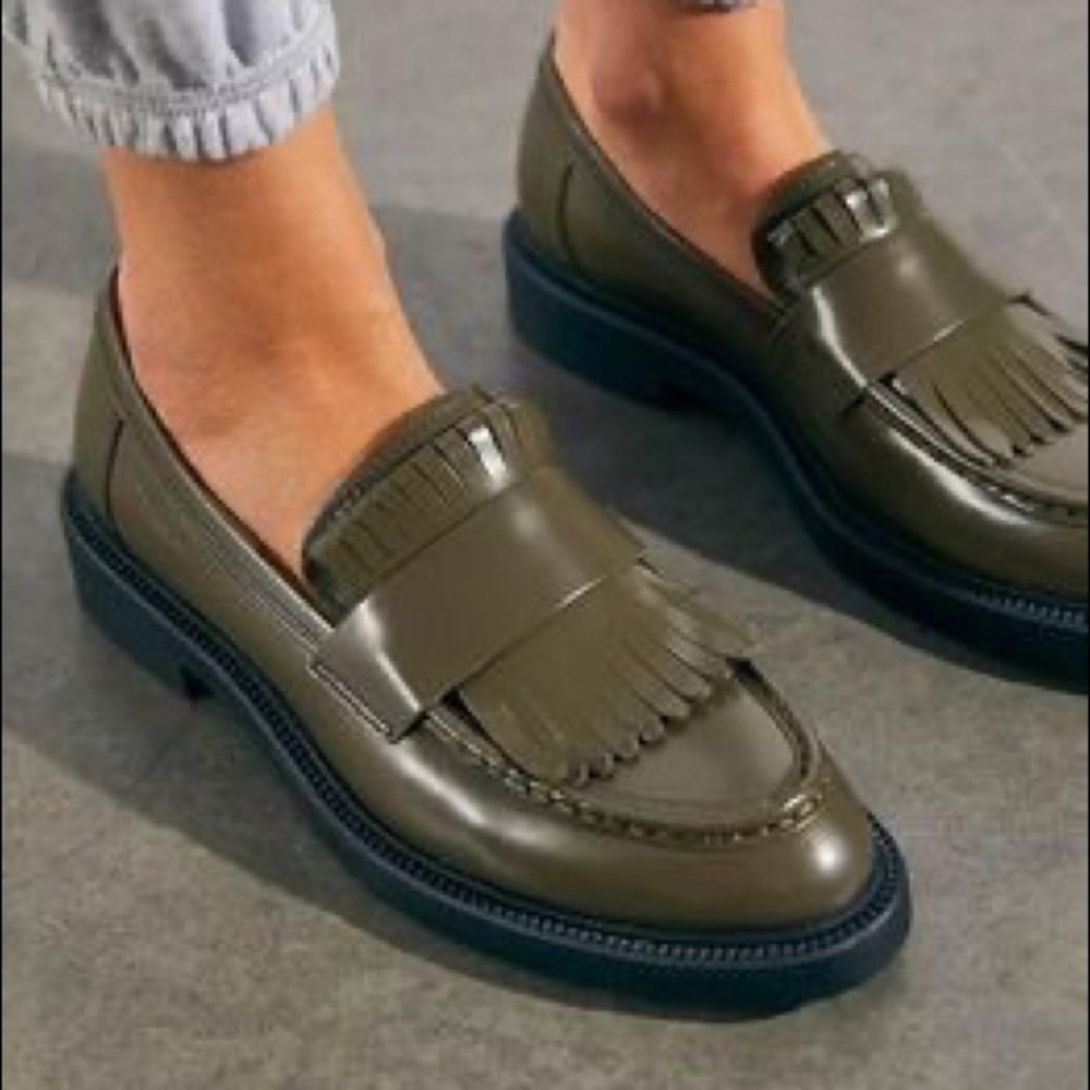 Vagabond Olive Green Fringe Loafers